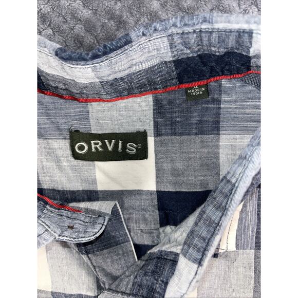 Orvis Shirt XL Mens Blue White Checkered Plaid Button Long Sleeve Cotton - Picture 6 of 13